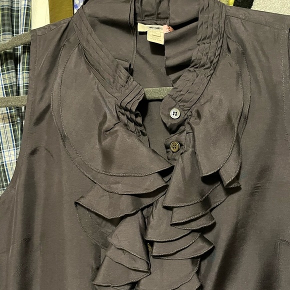 Gray Silk Ruffle Top - Picture 2 of 4